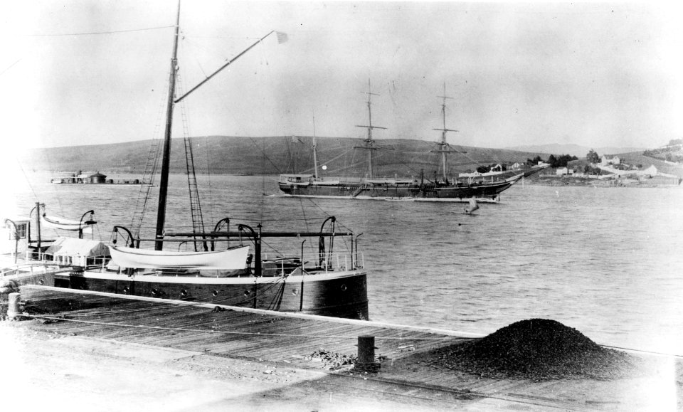 USS Camanche is aft of the USS Tuscarora at anchor off Navy Yard Mare Island, circa 1872-76. (49444701377)