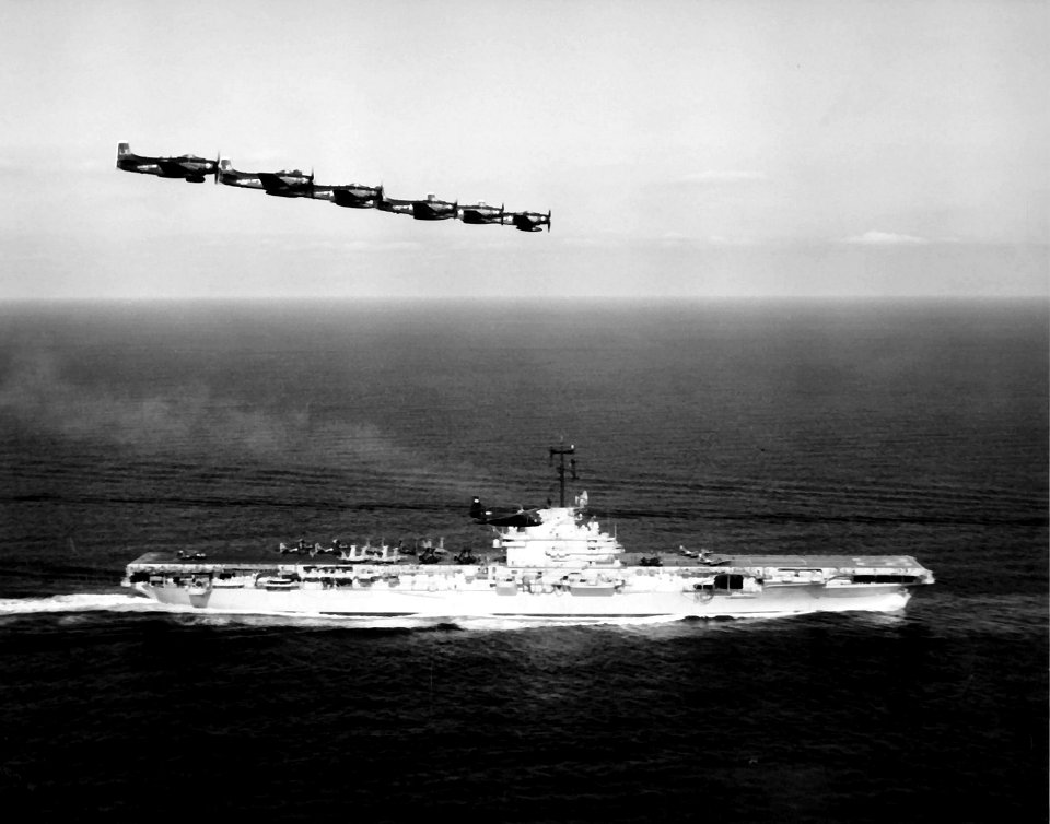 USS Lake Champlain with VMA-324 over head. (50809810688)