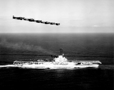 USS Lake Champlain with VMA-324 over head. (50809810688)
