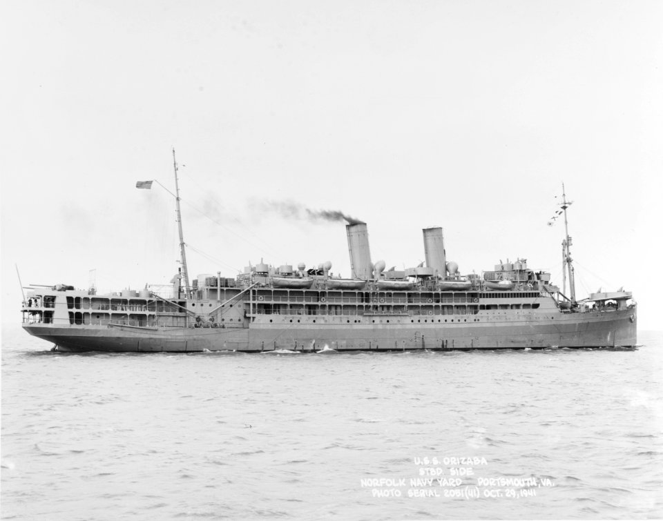 USS Orizaba (AP-24) Off the Norfolk Navy Yard, Portsmouth, Virginia October 29th 1941. (51066286026)