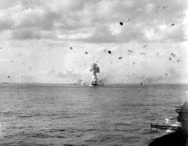 USS Enterprise (CV-6) after being hit by a Mitsubishi A6M Zero Kamikaze May 14th 1945. (50232525992)