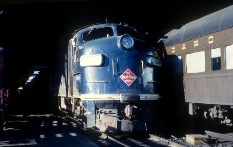Western Railway of Alabama FP7 503 with Train 33, The Piedmont Limited, as it waits in its stall at the Atlanta Georgia Terminal Station. SAL coach at right on April 15, 1963. (25423925722)