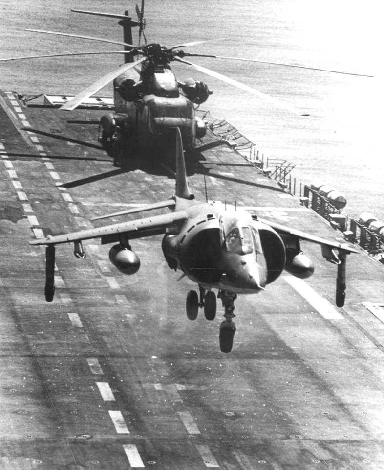 AV-8A VMA-513 taking off from USS Tarawa (LHA-1) 1980