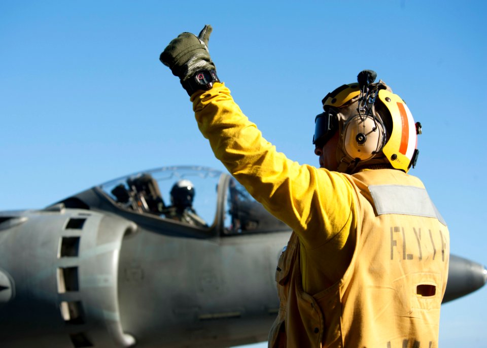 AV-8B Harriers operate aboard USS America 150225-N-ZZ999-007