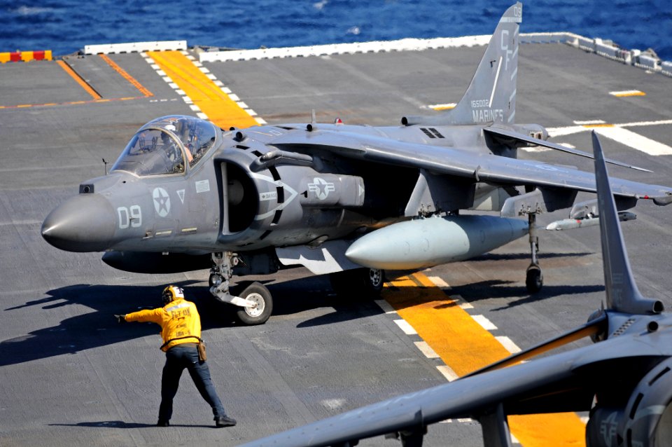 AV-8B of VMA-211 on USS Peleliu (LHA-5) in March 2014