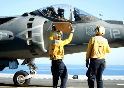 AV-8B Harriers operate aboard USS America 150225-N-ZZ999-008