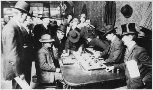 Orient Saloon at Bisbee, Arizona... Faro game in full blast. Recognized, Left to right-Tony Downs (standing with derby) - NARA - 530986 photo