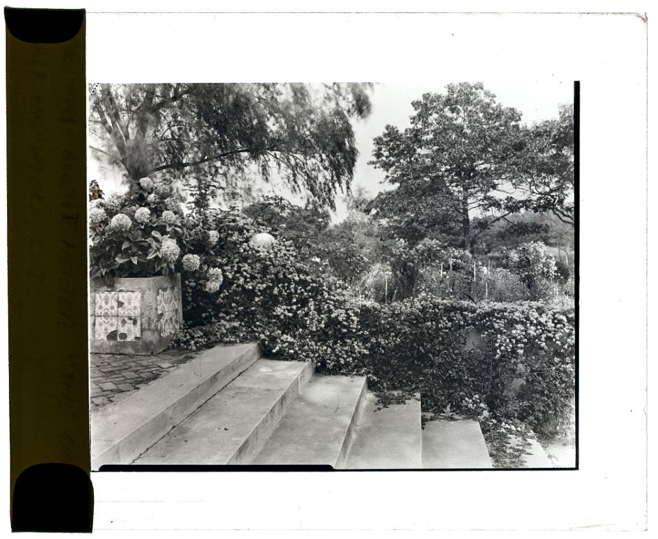 Près Choisis, Albert Herter house, Georgica Pond, East Hampton, New York. Steps from boat landing to blue and white garden terrace LCCN2008679222