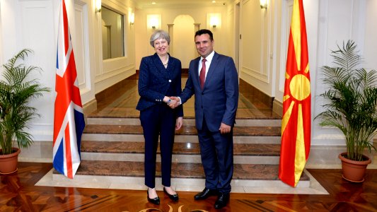 Zoran Zaev and Theresa May in Skopje