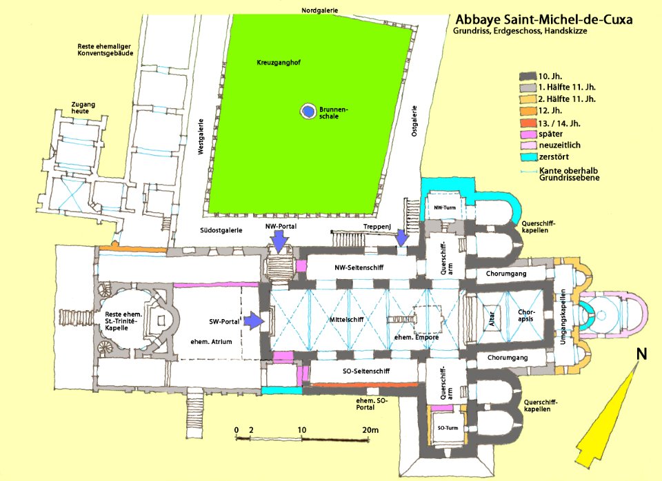 Abbaye Saint-Michel-de.Cuxa, Grundriss, Erdgeschoss, Handskizze