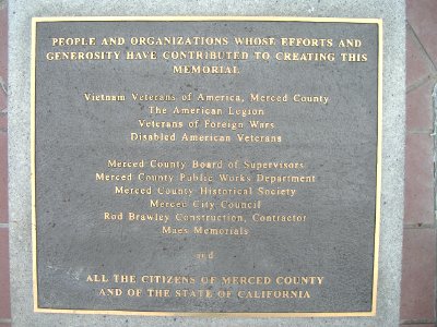 Acknowledgement plaque, Merced County Veterans Memorial, California - 20060409