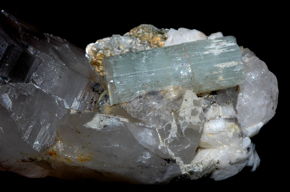 Aigue-marine sur quartz fumé (Pakistan)