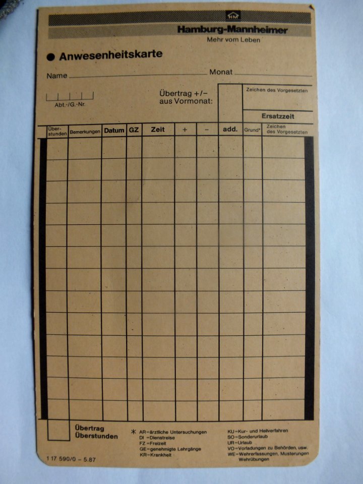 Arbeitszeiterfassung 1980