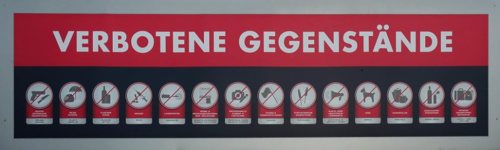 Beschilderung Aufgang Red Bull Arena Leipzig Verbotene Gegenstände