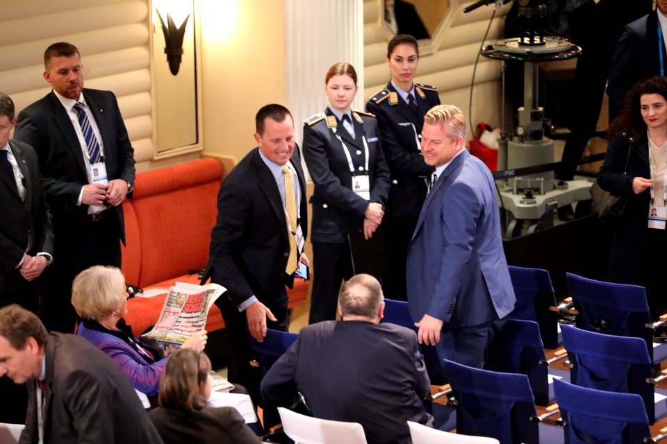 Ambassador Grenell and Matt Lashey await the Arrival of Secretary Pompeo (49557105416)