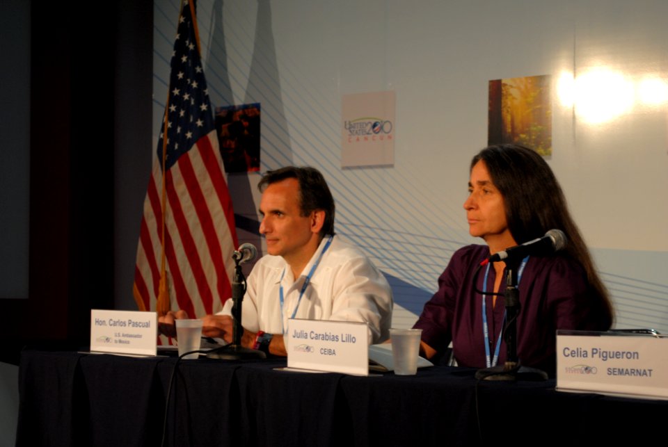 Ambassador Pasucal and Julia Carabias Lillo Listen to a Question