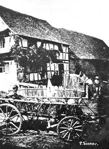 Ambulanz zu Fröschweiler August 1870 - Wagen mit Schwerverwundeten