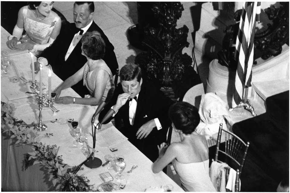 America's Cup Dinner. President Kennedy, Mrs. Kennedy, others. Newport, RI,The Breakers. - NARA - 194248