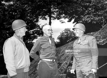 American Generals Courtney Hodges, Omar Bradley, and George Patton