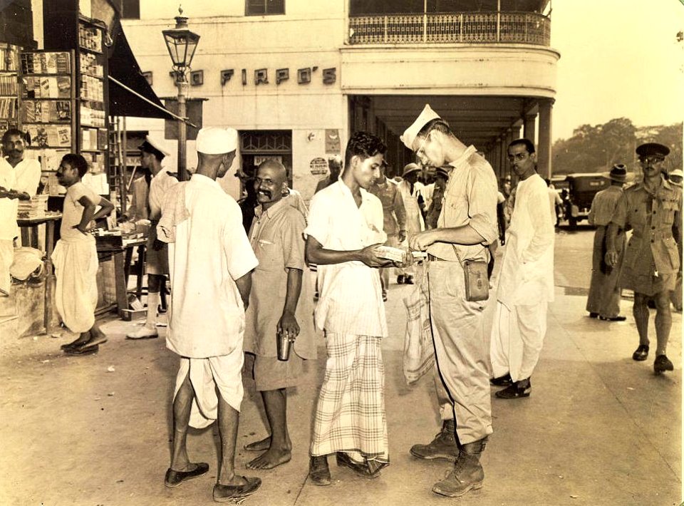 American GI in front of Firpo's restaurant in Calcutta in 1945