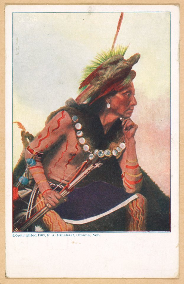 American Indian, seated, holding bow and arrow, wearing body paint and a bird headress LCCN2016653223