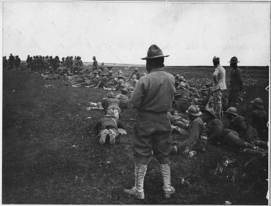 American Negro camp on the Marne Front, France. (African American) troopers watching a baseball gam . . . - NARA - 533573