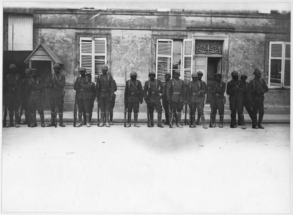 American Negro soldiers' camp in France, guard in front of the barracks. - NARA - 533618