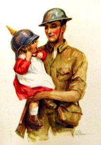 American soldier holding a young French girl, French WWI artwork (30028476385)