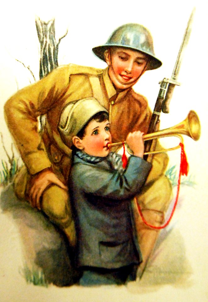American soldier with French boy with bugle, WWI (30028478755)