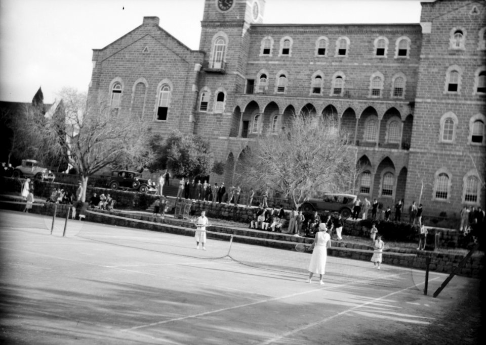 American University, Beirut, (A.U.B.). Tennis courts. College Hall in background LOC matpc.15424