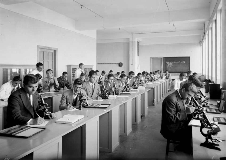 American University. Beirut, (A.U.B.). Biological class in session. In the chemistry bldg. (i.e., building) LOC matpc.02843