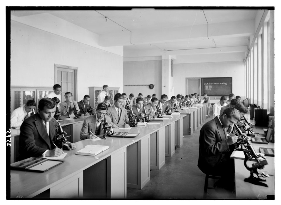 American University. Beirut, (A.U.B.). Biological class in session. In the chemistry bldg. (i.e., building) LOC matpc.02843