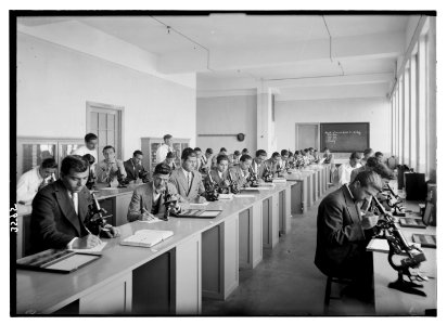 American University. Beirut, (A.U.B.). Biological class in session. In the chemistry bldg. (i.e., building) LOC matpc.02843