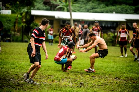 Americans and Fijians play rugby during Pacific Partnership 2015 150609-N-TQ272-363