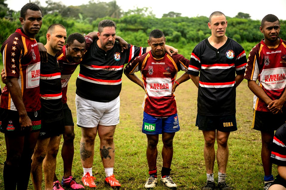 Americans and Fijians play rugby during Pacific Partnership 2015 150609-N-TQ272-919