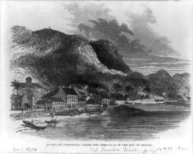 Americans convertng canoes into schooners, in the Bay of Panama LCCN2006679135