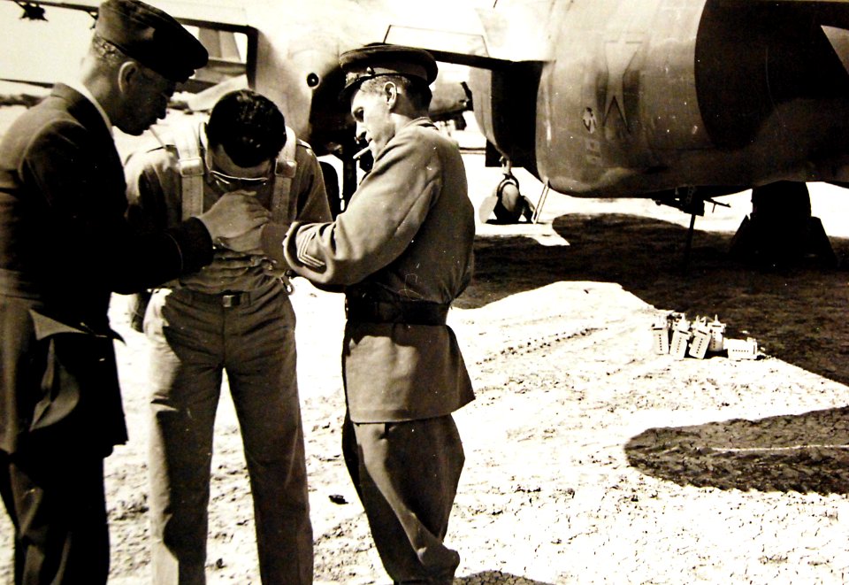 American, Russian, and Royal Air Force pilots at delivery point of warplane to Russia in Iran, 1943 (27372407101)