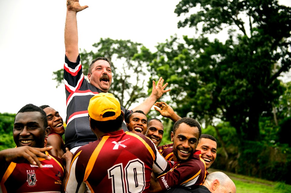 Americans and Fijians play rugby during Pacific Partnership 2015 150609-N-TQ272-868