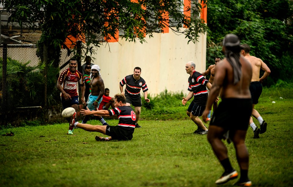 Americans and Fijians play rugby during Pacific Partnership 2015 150609-N-TQ272-312
