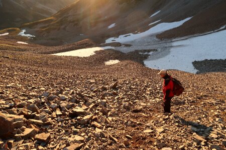 An ancient volcano rock slides mountain valley