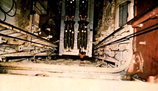 Ammunition lift with Mark 82 bombs aboard USS Kitty Hawk (CVA-63), in 1972