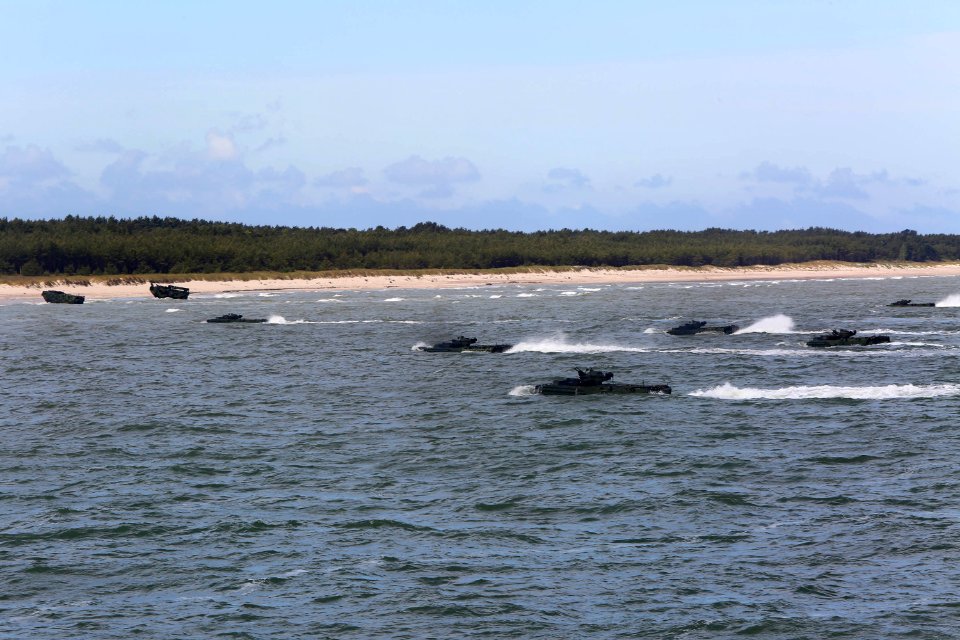 Amphibious assault vehicles land at Ustka, Poland for the BALTOPS 2015. (18739695139)