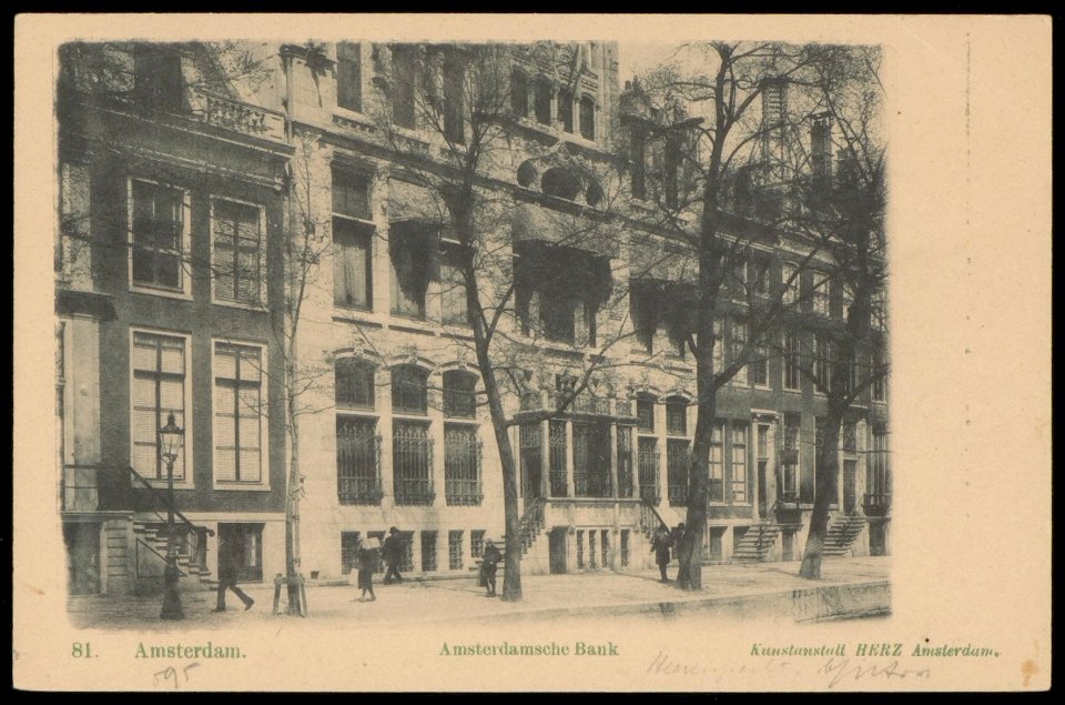 Amsterdamse Bank, Herengracht 595. Uitgave Kunstanstalt Herz, Amsterdam, Afb PBKD00254000001