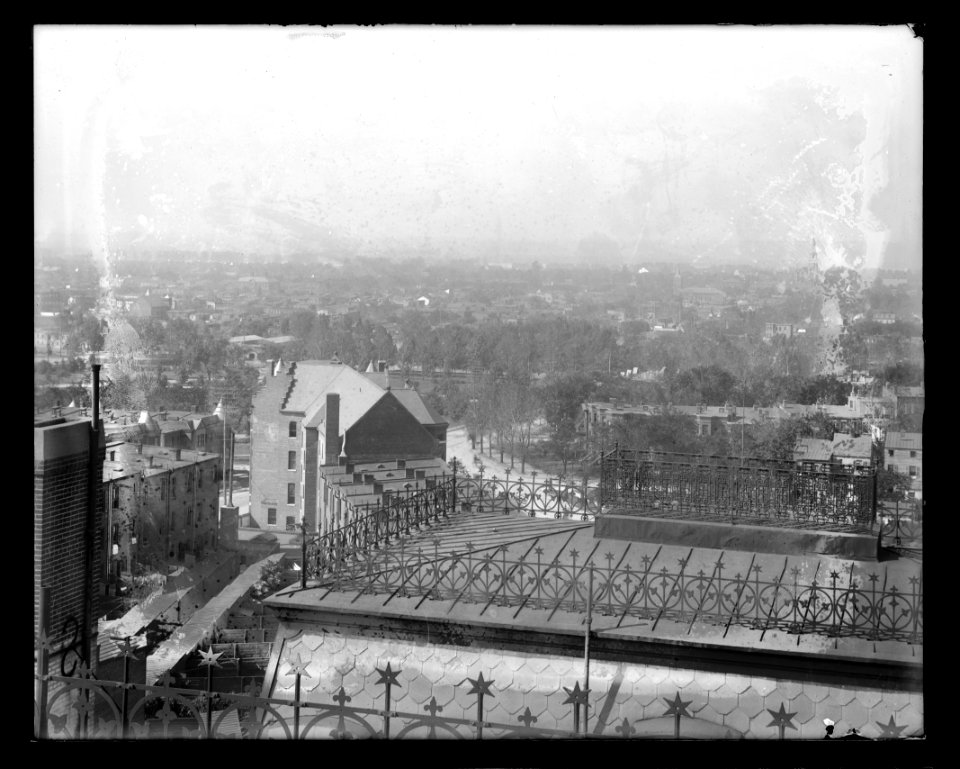 An elevated view looking Southwest from Providence Hospital roof; intersection of E Street, North Carolina Avenue, 1st Street & New Jersey Avenue; S.E. LCCN2016647073