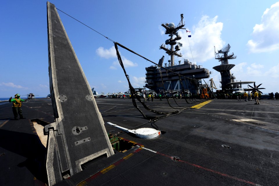 An emergency barricade is raise aboard USS John C. Stennis. (8600828624)