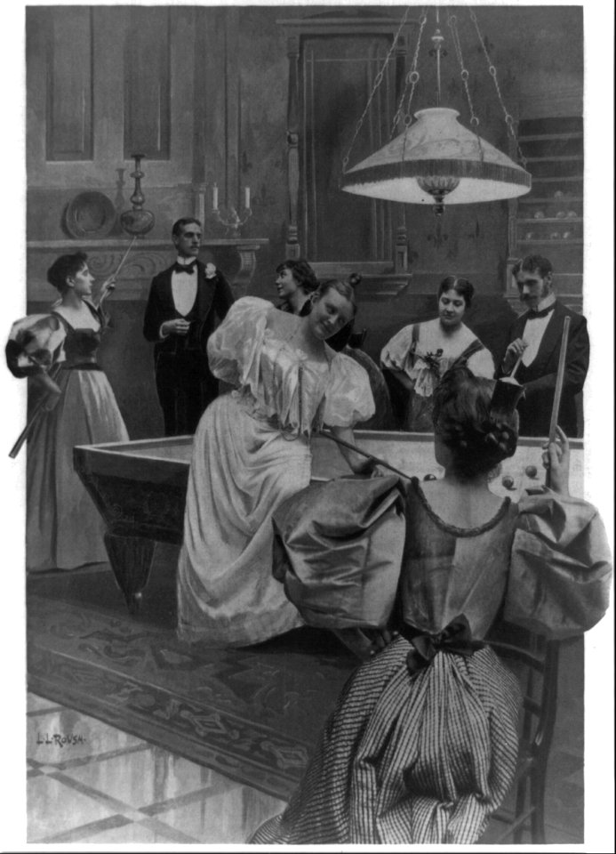 An evening at billiards (men and women playing billiards) LCCN2001696503