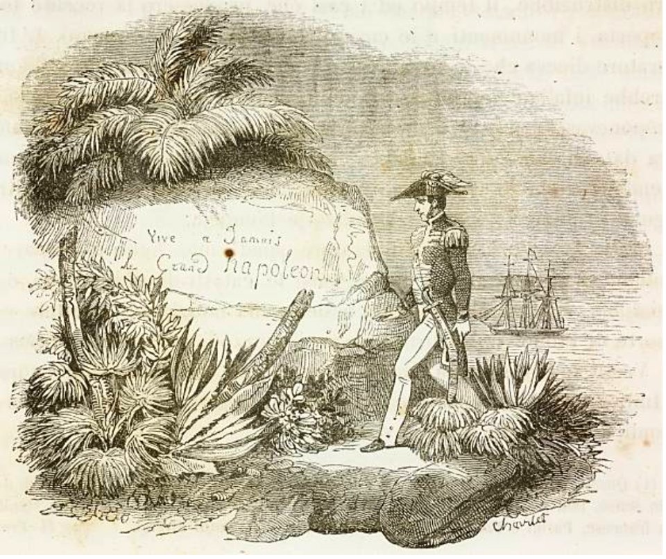 An English captain coming across engraving (for Napoleon) on rock