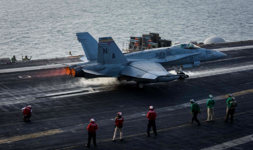 An F A-18C Hornet launches from USS Theodore Roosevelt (CVN 71). (39845205212) photo