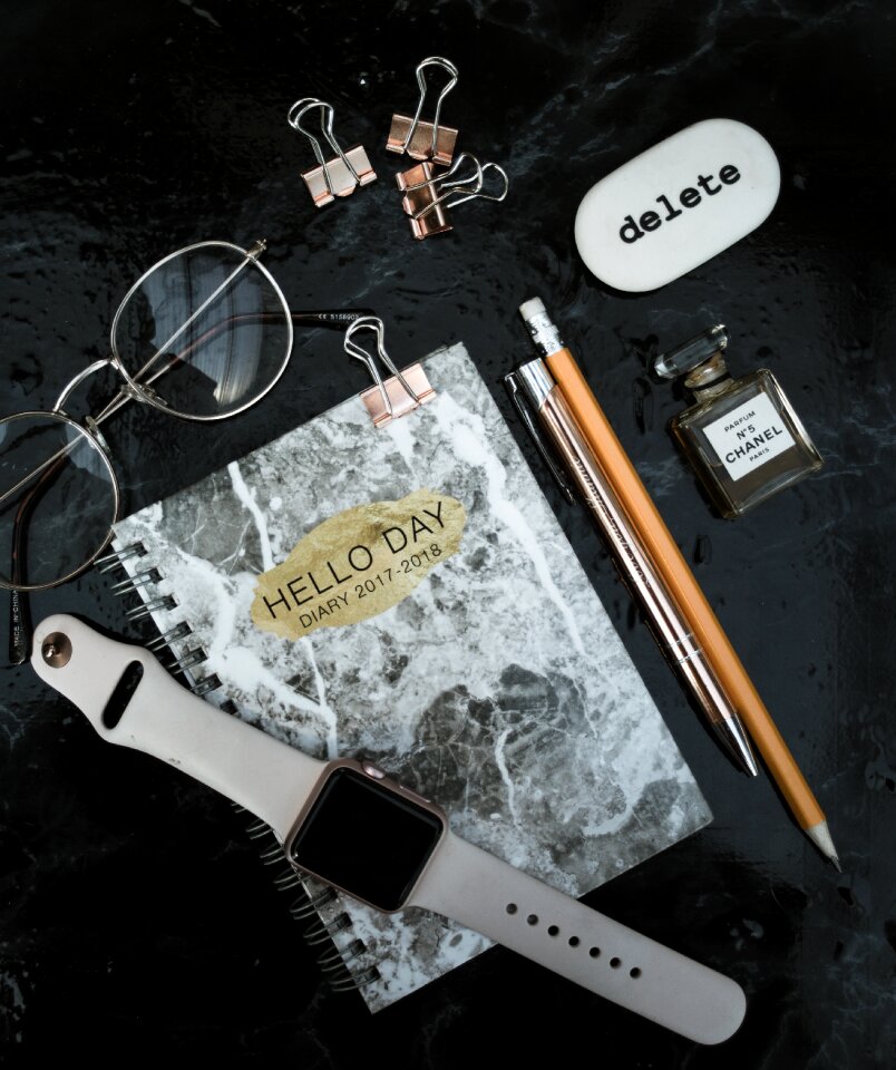 Stationary blog flat lay
