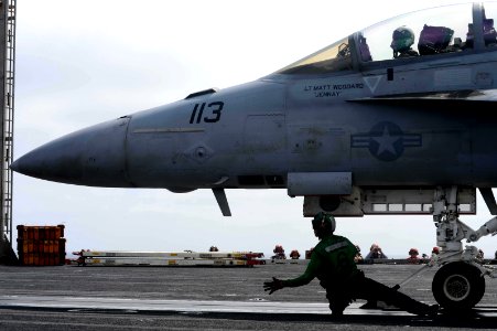 An F A-18F Hornet prepares to launch. (8695583559)